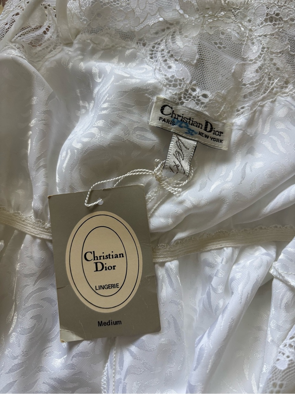 Dior White Lace & Satin Lingerie Slip